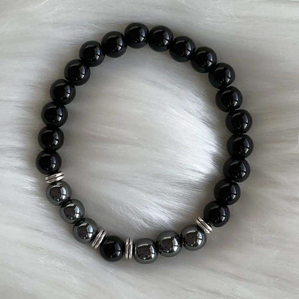 TIGER EYE BLACK BRACELET GEM BEAD BRACELT UNISEX